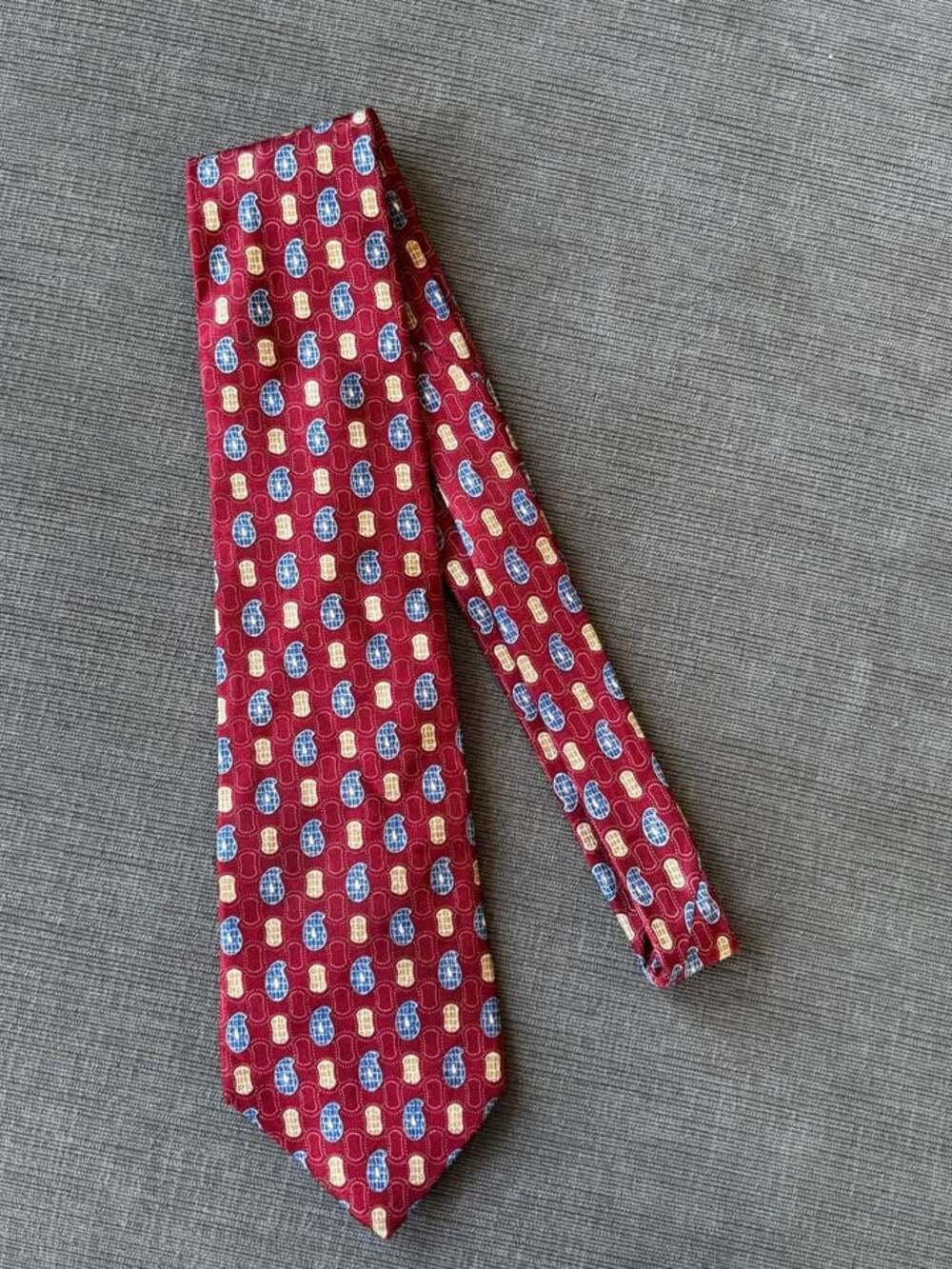 Vintage Chaps Ralph Lauren Silk Tie Burgundy Red Blue Teardrop Paisley Geometric